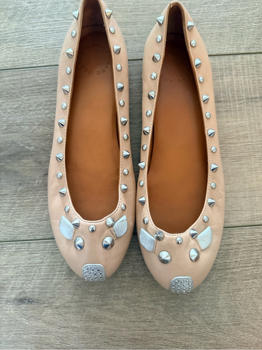 Marc Jacobs Nude Leather Studded Ballet Flats